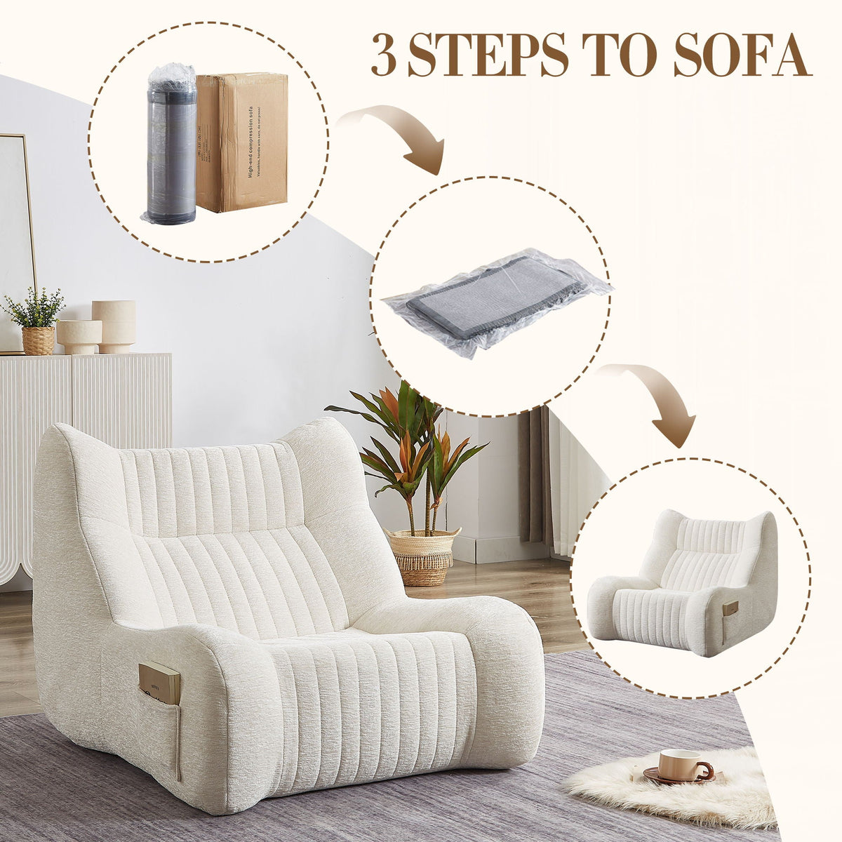 White Bean Bag Chair for Adults with Memory Foam - Chenille Fabric