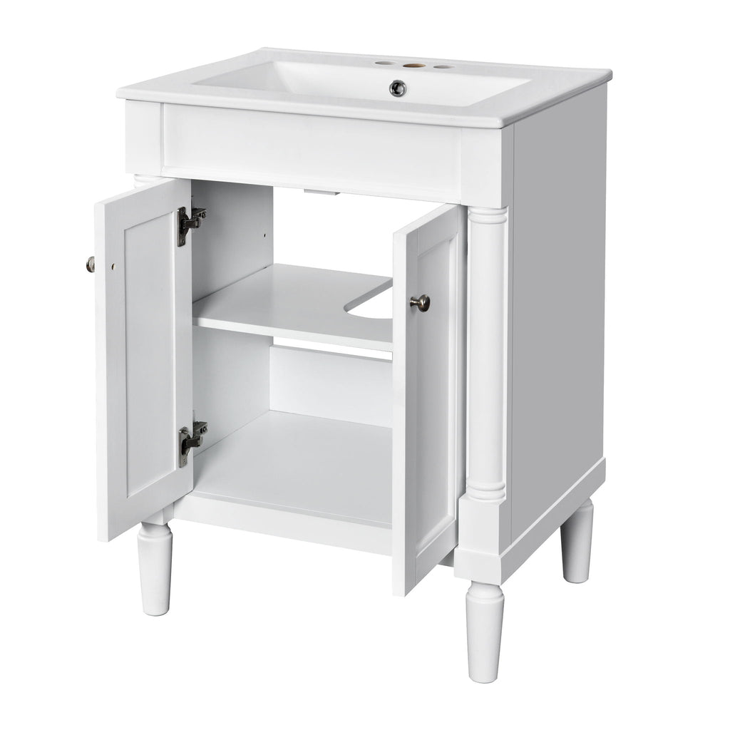Bathroom Vanity With Top Sink and Two-Tier Storage Cabinet - Multiple Colors