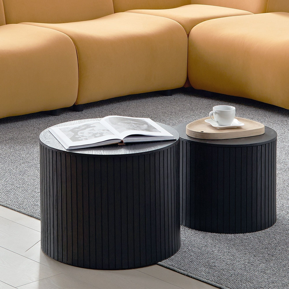 Handcrafted Nested Table Set, 2 Pieces - Black, White, or Dark Brown