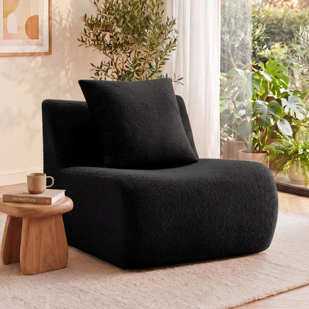 Armless Sofa With Pillow Teddy Fabric with Included Pillow - Black