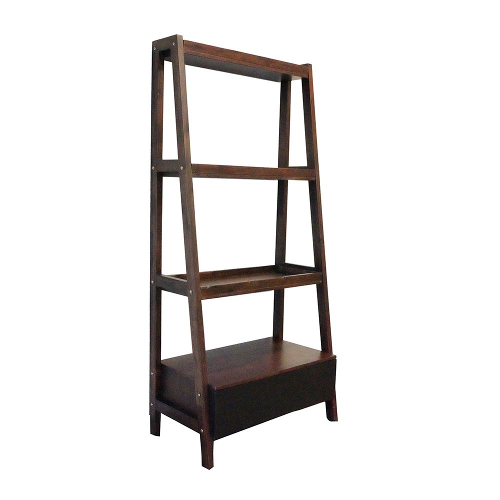 Natural Wood Ladder Bookcase with Sturdy Construction - Brown