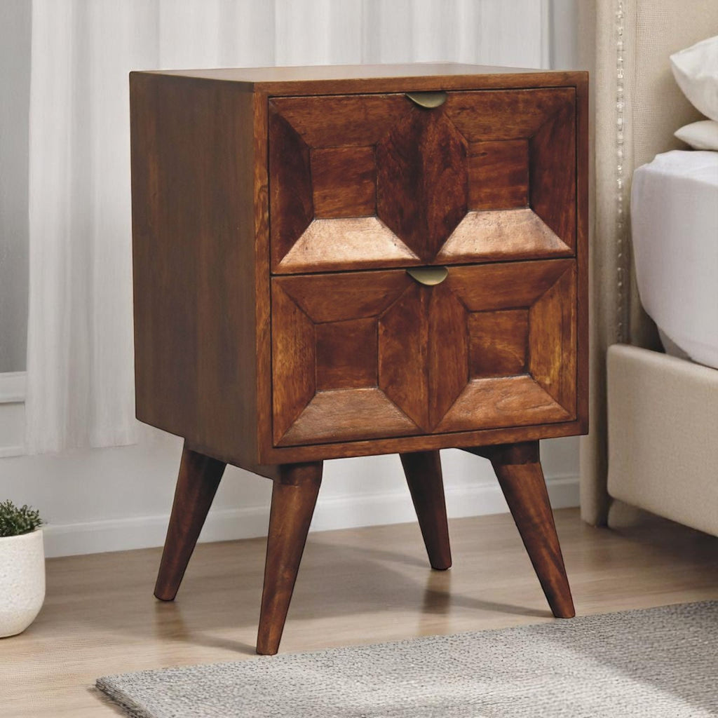 Solid Wood Quad Nightstand with 2 Drawers - Warm Finish