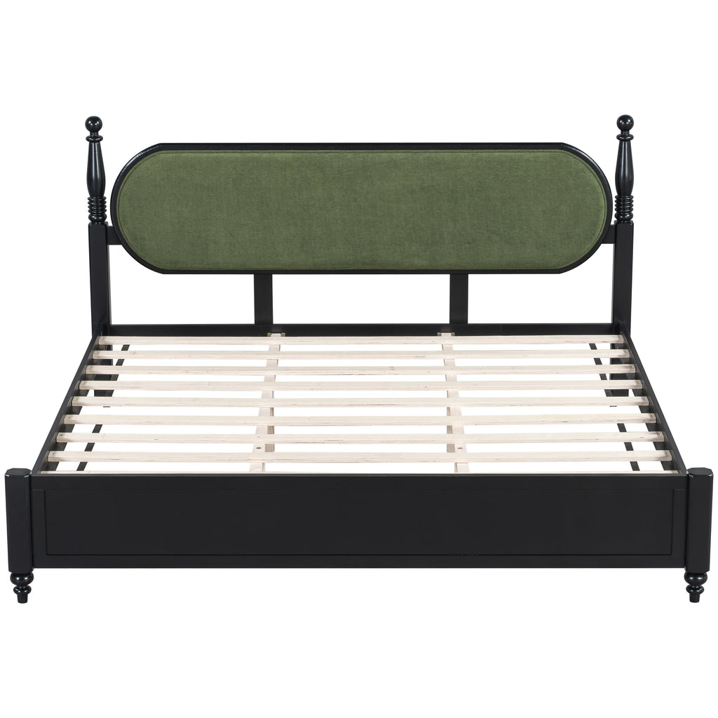 King Bed Frame Solid Wood Platform with Slats - Modern