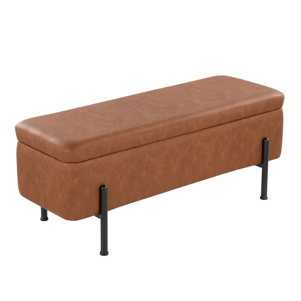 Contemporary Storage Bench with Flip-Top Storage - Black & Camel