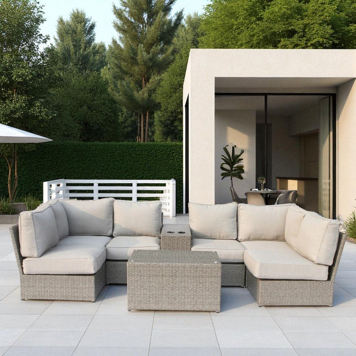 Modular Wicker Patio Seating Group with Cushions - Gray or Dark Brown