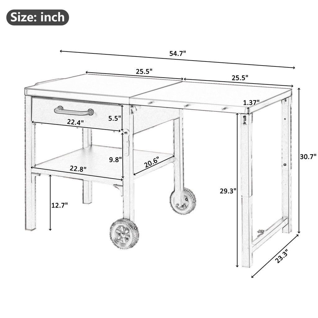 Foldable Outdoor Kitchen Cart with Storage - Black