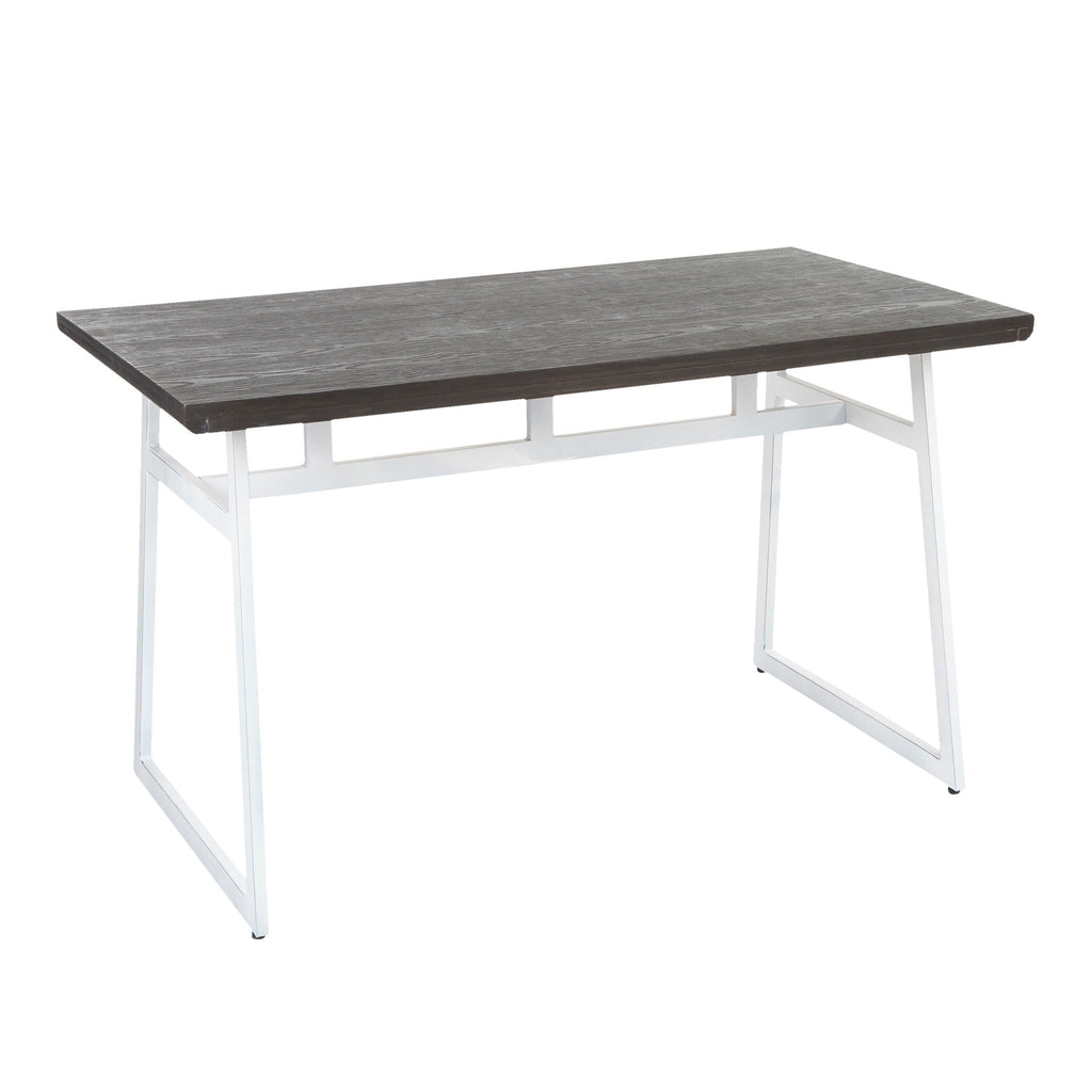 Industrial Dining Table with Geometric Metal Frame - Vintage White/Espresso