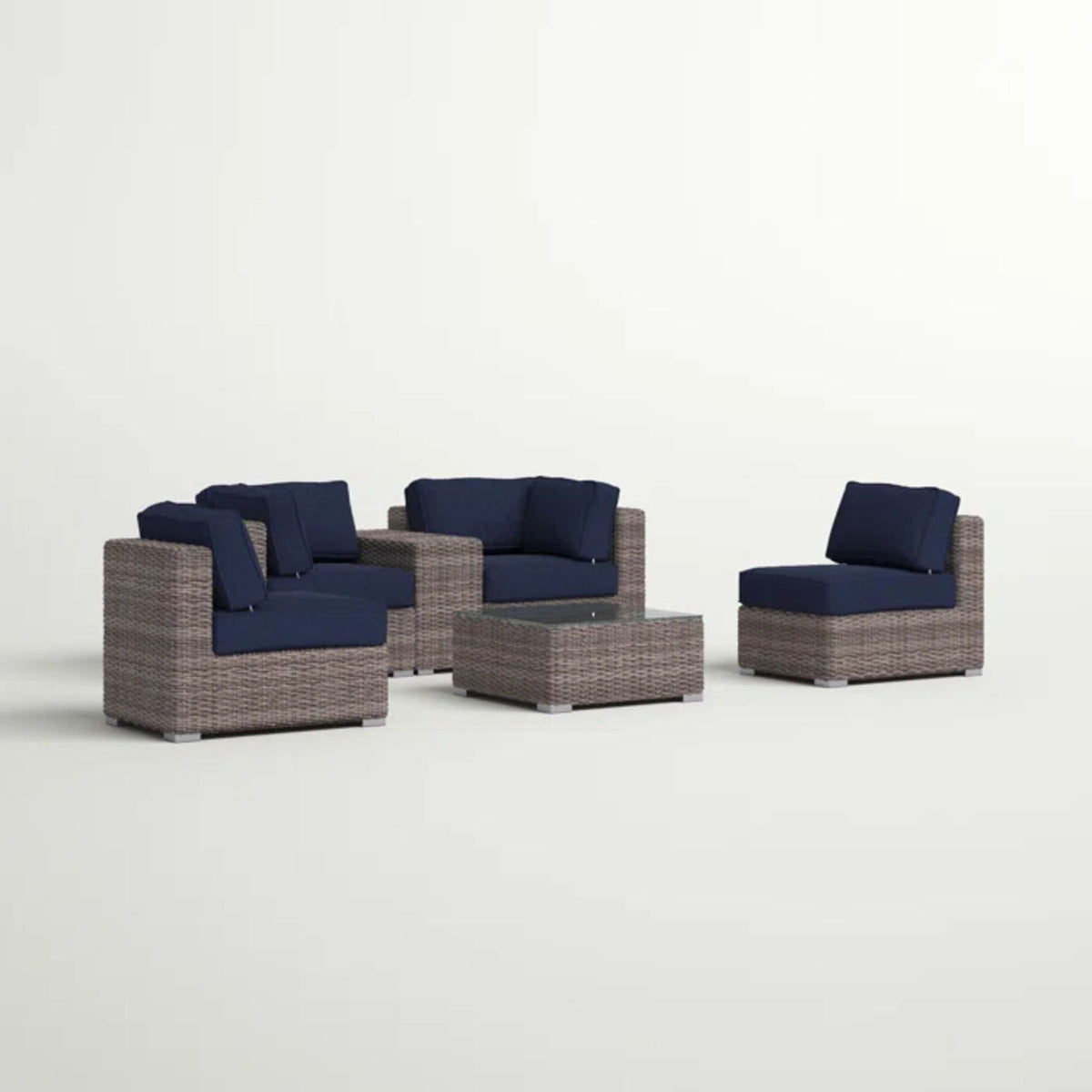 Wicker Outdoor Seating Group Set with Cushions and Table - Multiple Colors