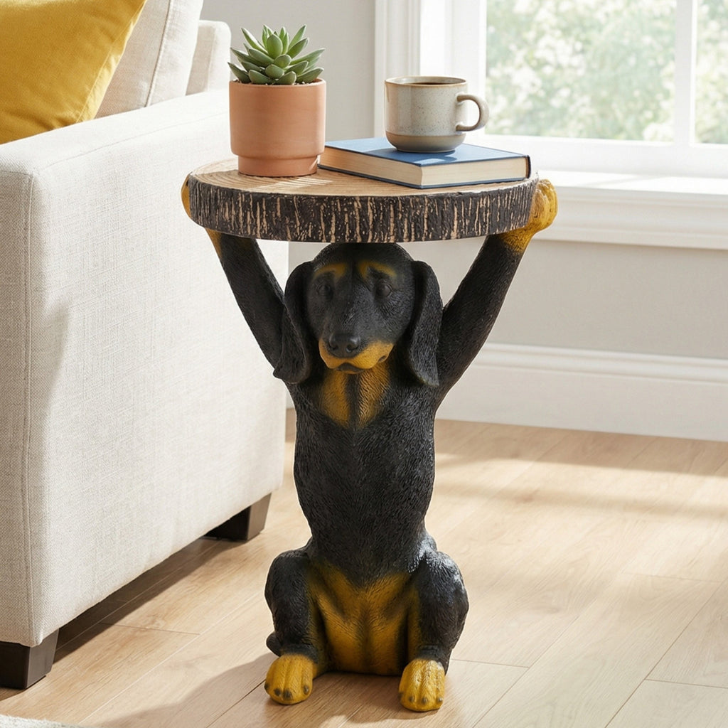 Whimsical Black Dog MGO Side Table with Weather-Resistant Finish - Black