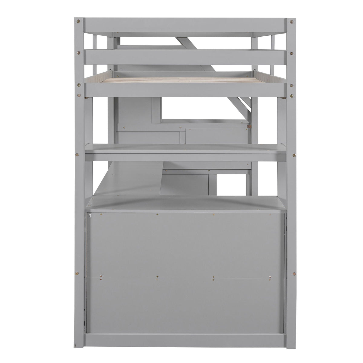 Loft Bed with Desk and Storage Staircase - Full or Twin, White or Gray