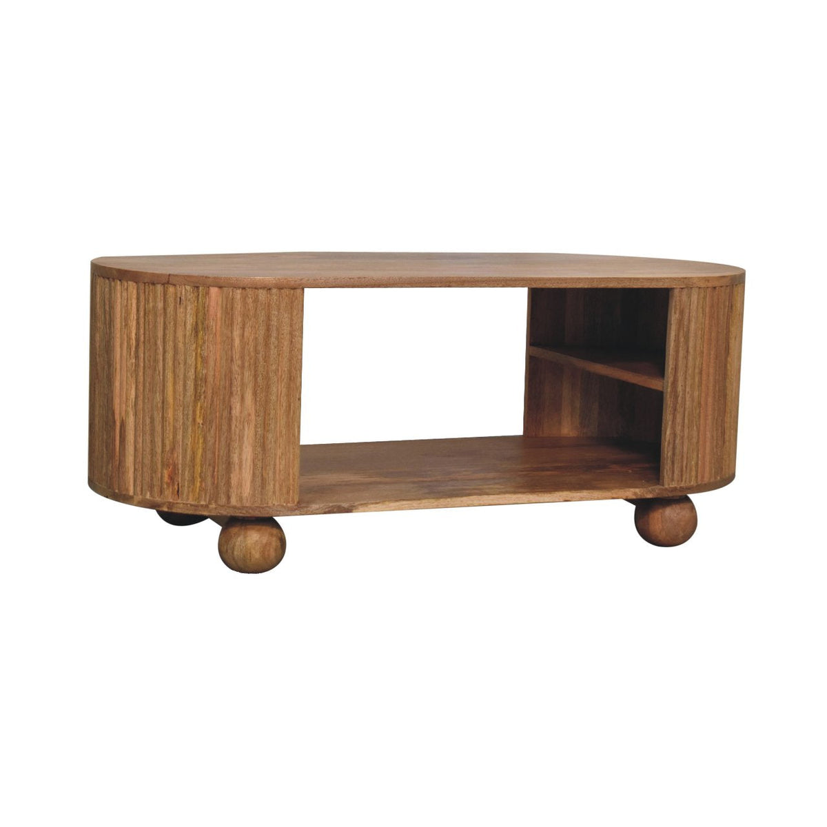 Solid Wood Soba Ball Coffee Table with Open Storage - Natural Oak
