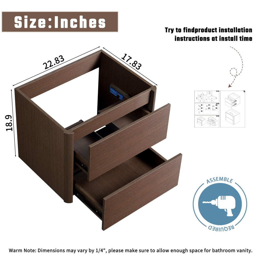Wall Mounted Bathroom Vanity with Soft Close Drawer - Black Brown