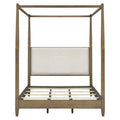 Queen Canopy Bed Frame with Upholstered Headboard - Brown