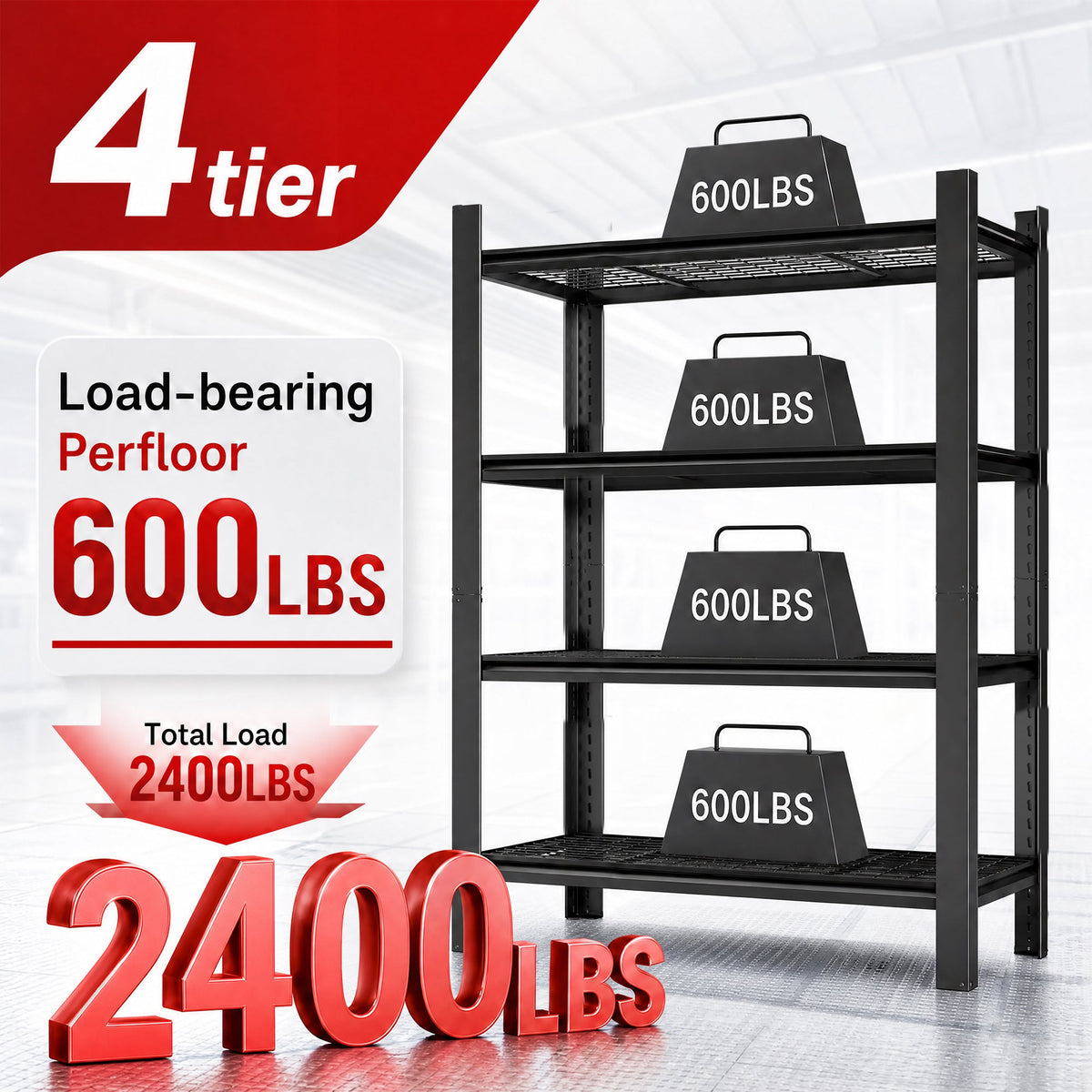 60"H 4-Tier Heavy Duty Metal Mesh Storage Rack with Adjustable Shelves
