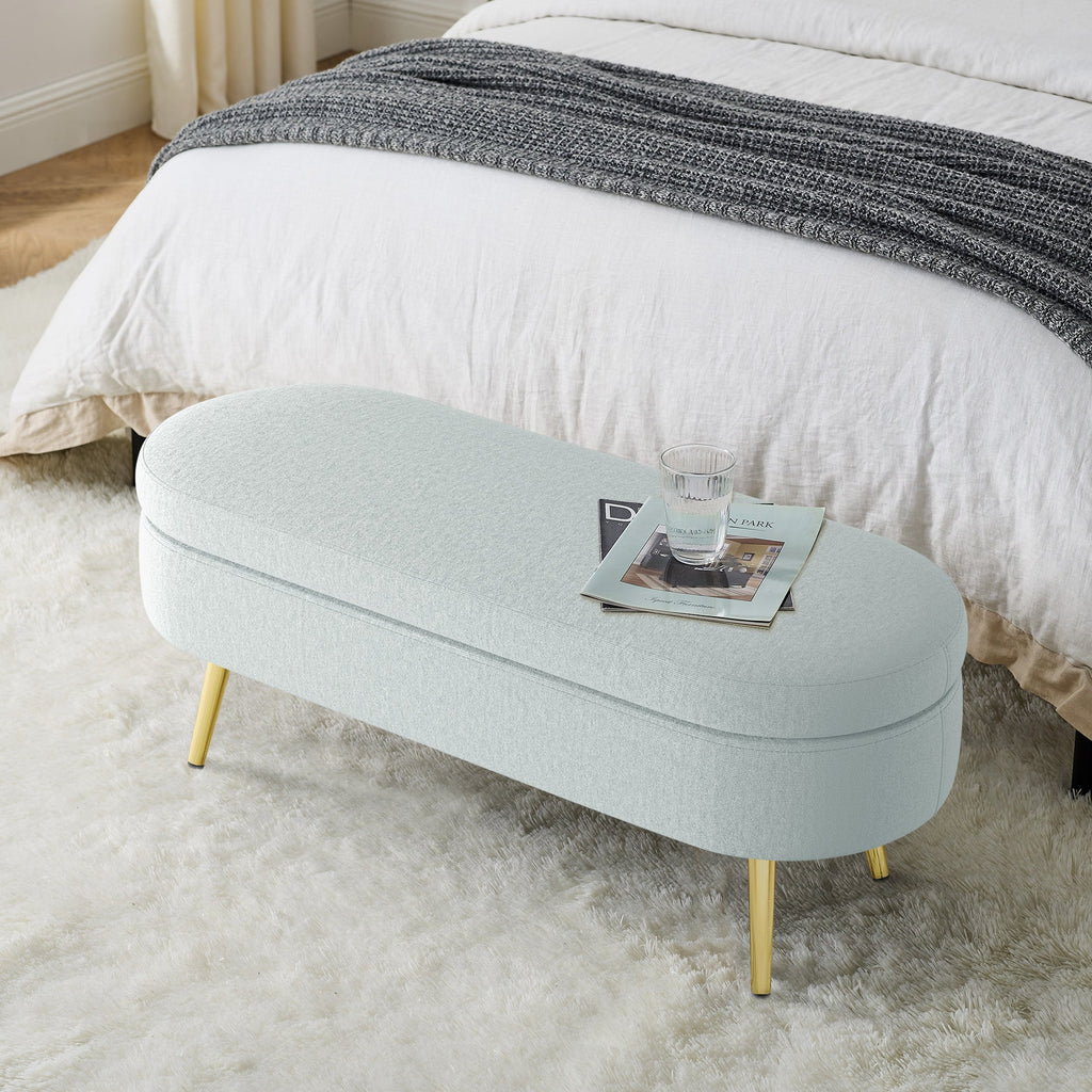 Ottoman Oval Storage Bench with Metal Legs - Flannel Cyan