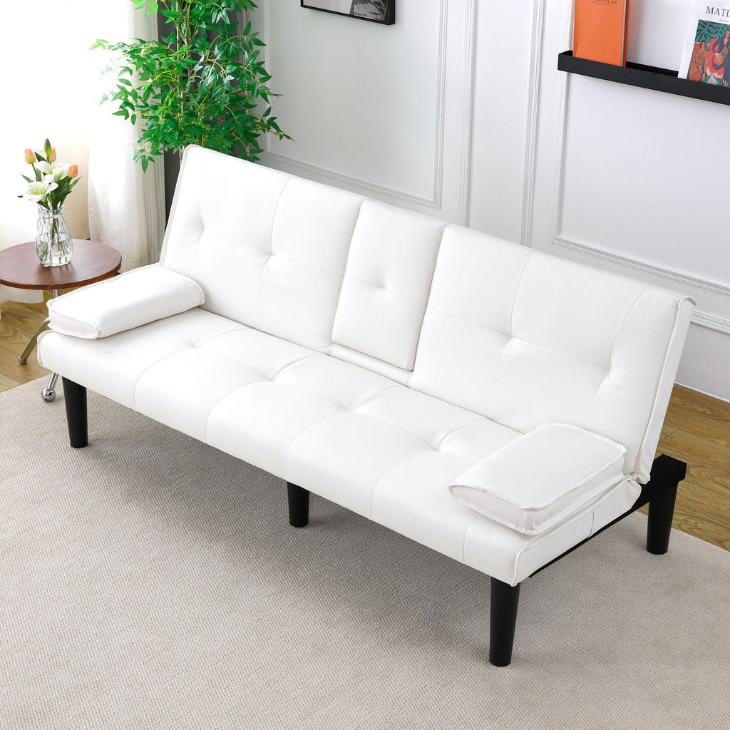 Foldable Sofa Bed with Cup Holder and Solid Wood Frame - Multiple Colors