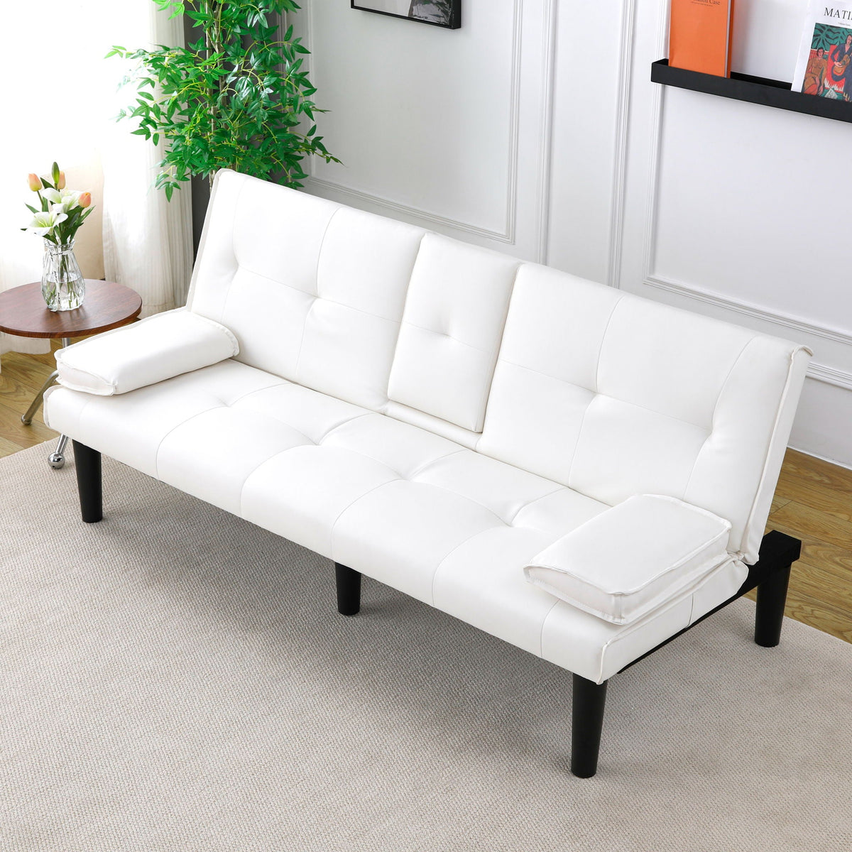 Foldable Sofa Bed with Cup Holder and Solid Wood Frame - Multiple Colors