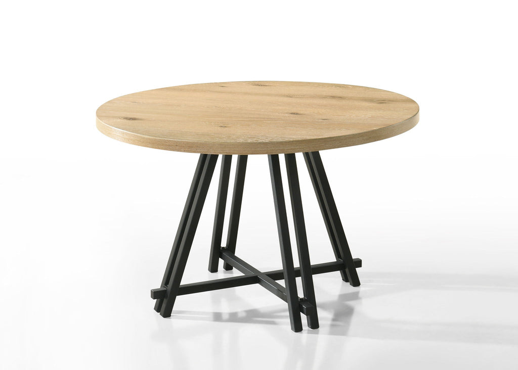 Tate Round Dining Table with Metal Base - Oak Finish