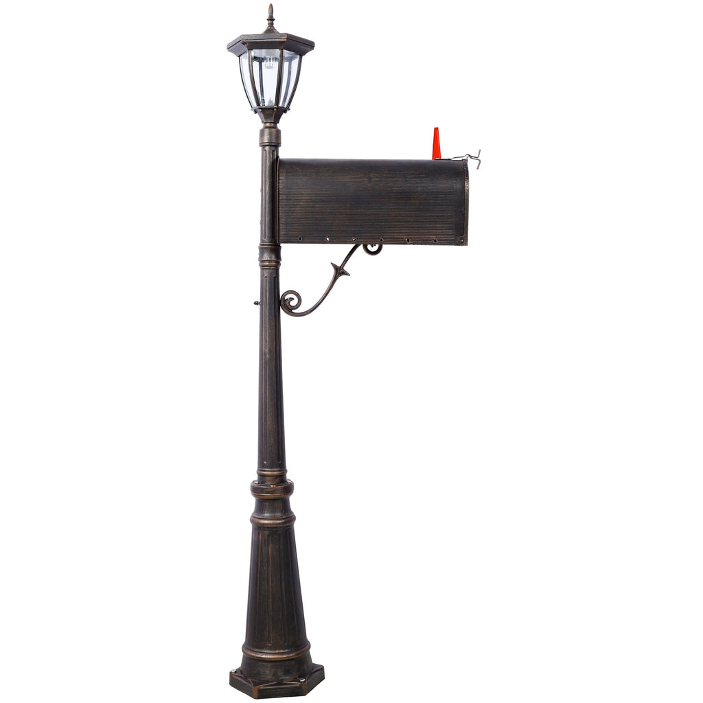Heavy Duty Cast Aluminum Mailbox with Solar Light - Brown