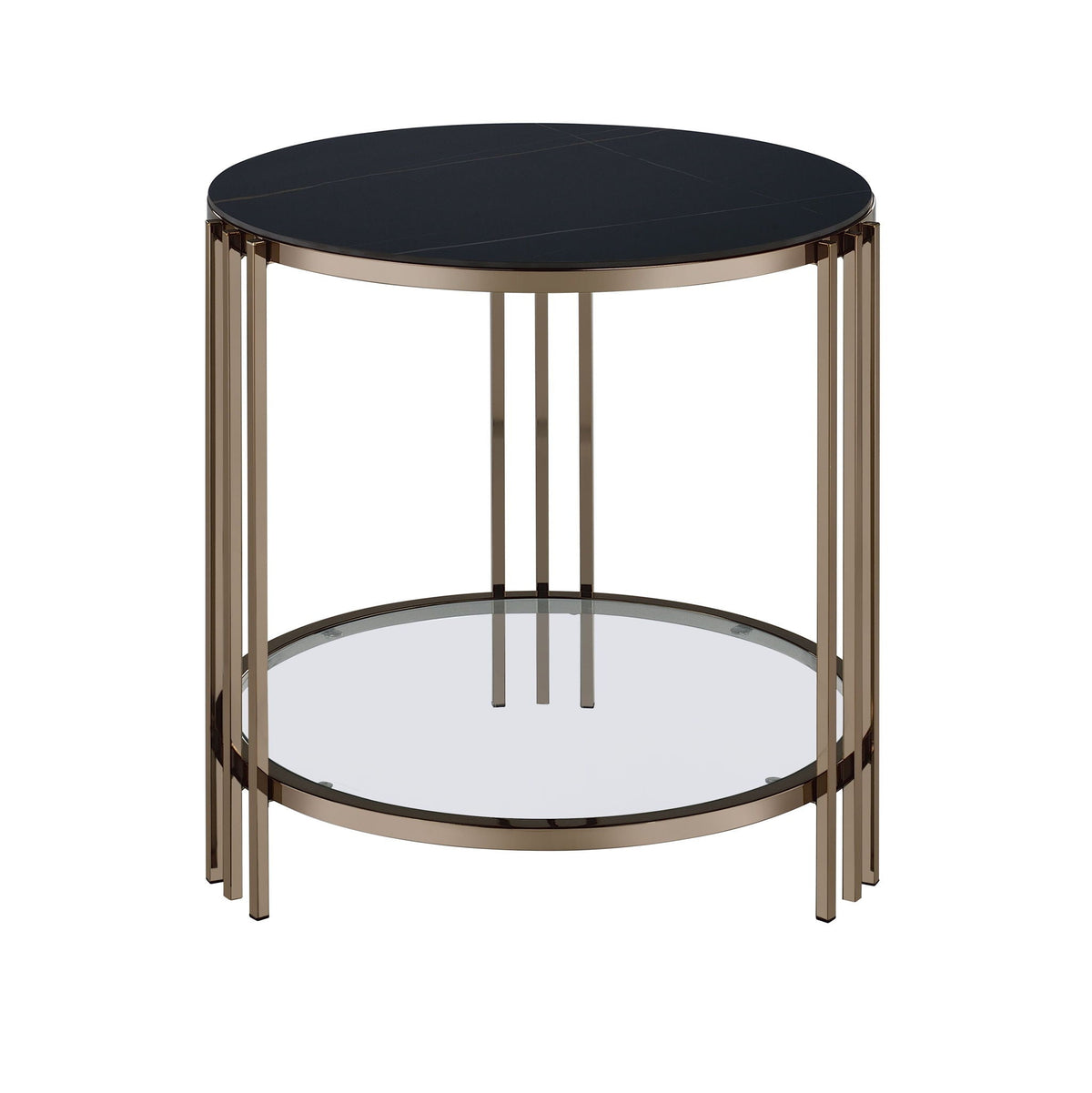 Abisha Sintered Stone Top Round Table with Lower Shelf - Black