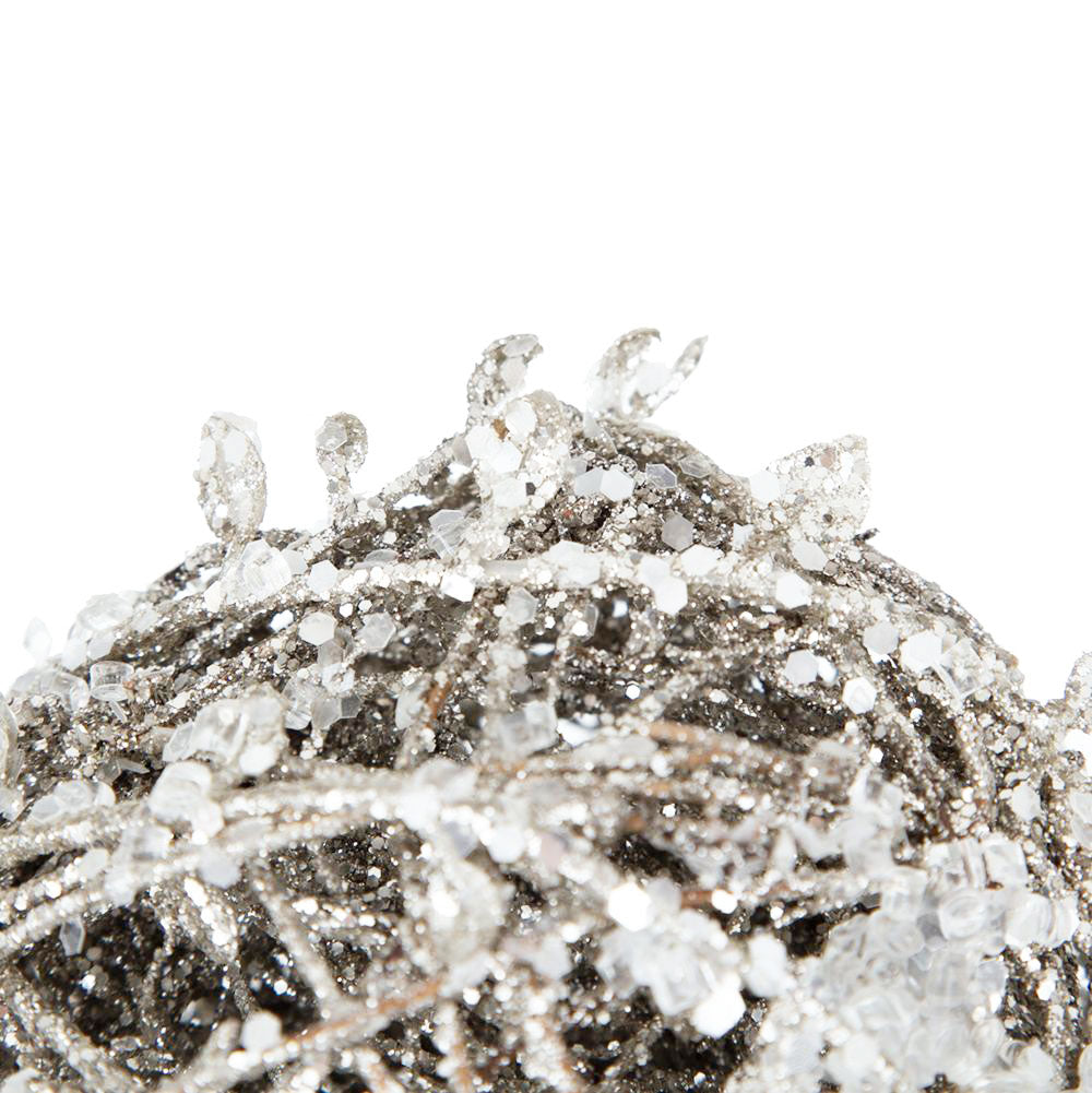 Iced Leaf and Twig Ball Christmas Tree Ornaments - Set of 4