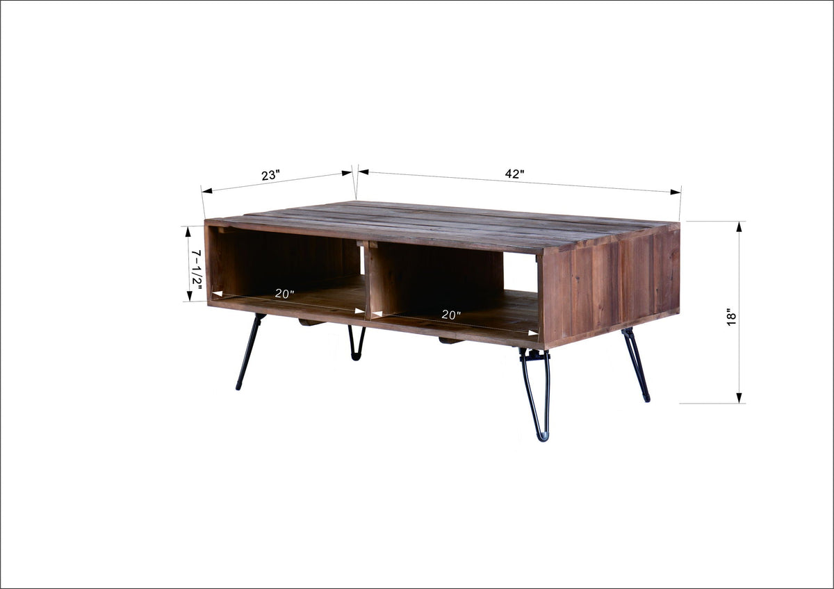 Reclaimed Wood Cocktail Table with Open Storage - Black / Natural