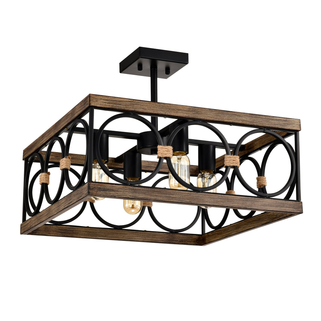4-Light Square Kitchen Island Light with Farmhouse Metal Frame - Black