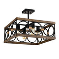 4-Light Square Kitchen Island Light with Farmhouse Metal Frame - Black