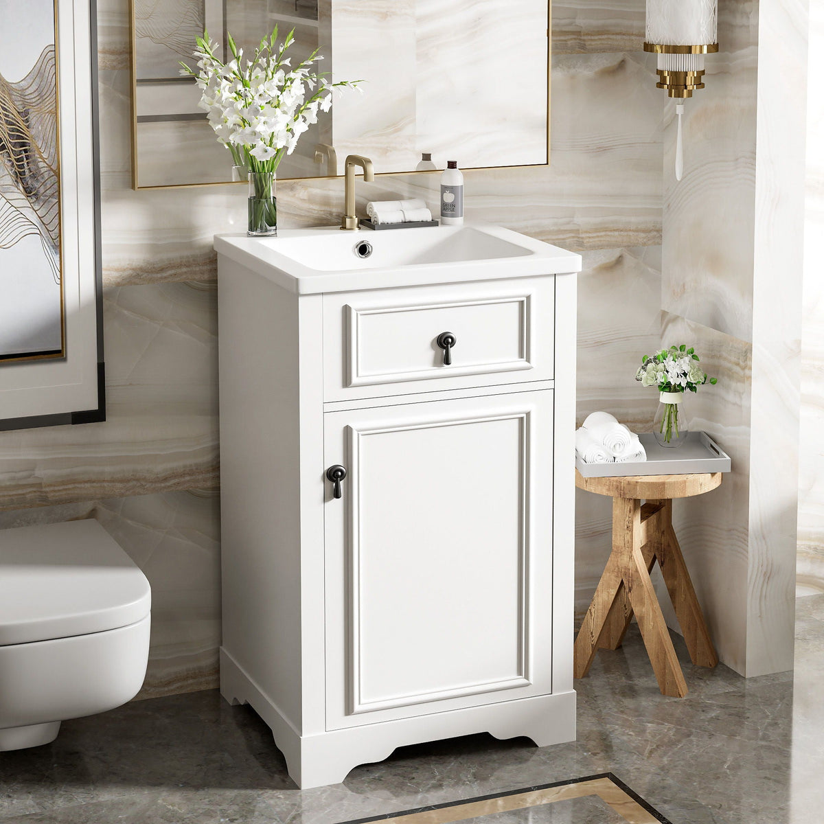 Elegant Bathroom Vanity with Ceramic Sink and Soft-Close Door - Multiple Colors