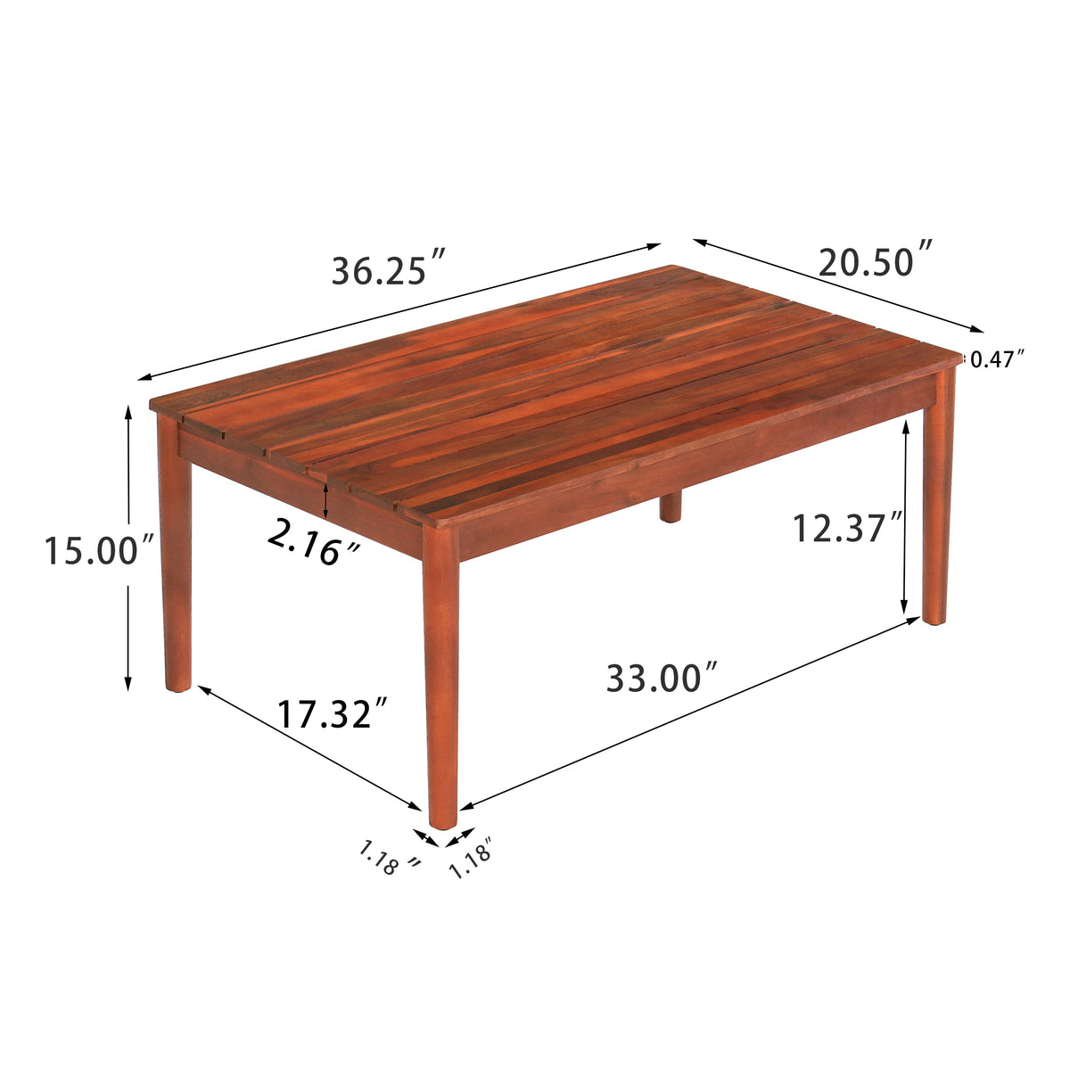 Acacia Wood Outdoor Coffee Table with Rustic Design - Natural