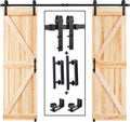 8 FT Double Sliding Barn Door Track with Handle Hardware Kit - Black