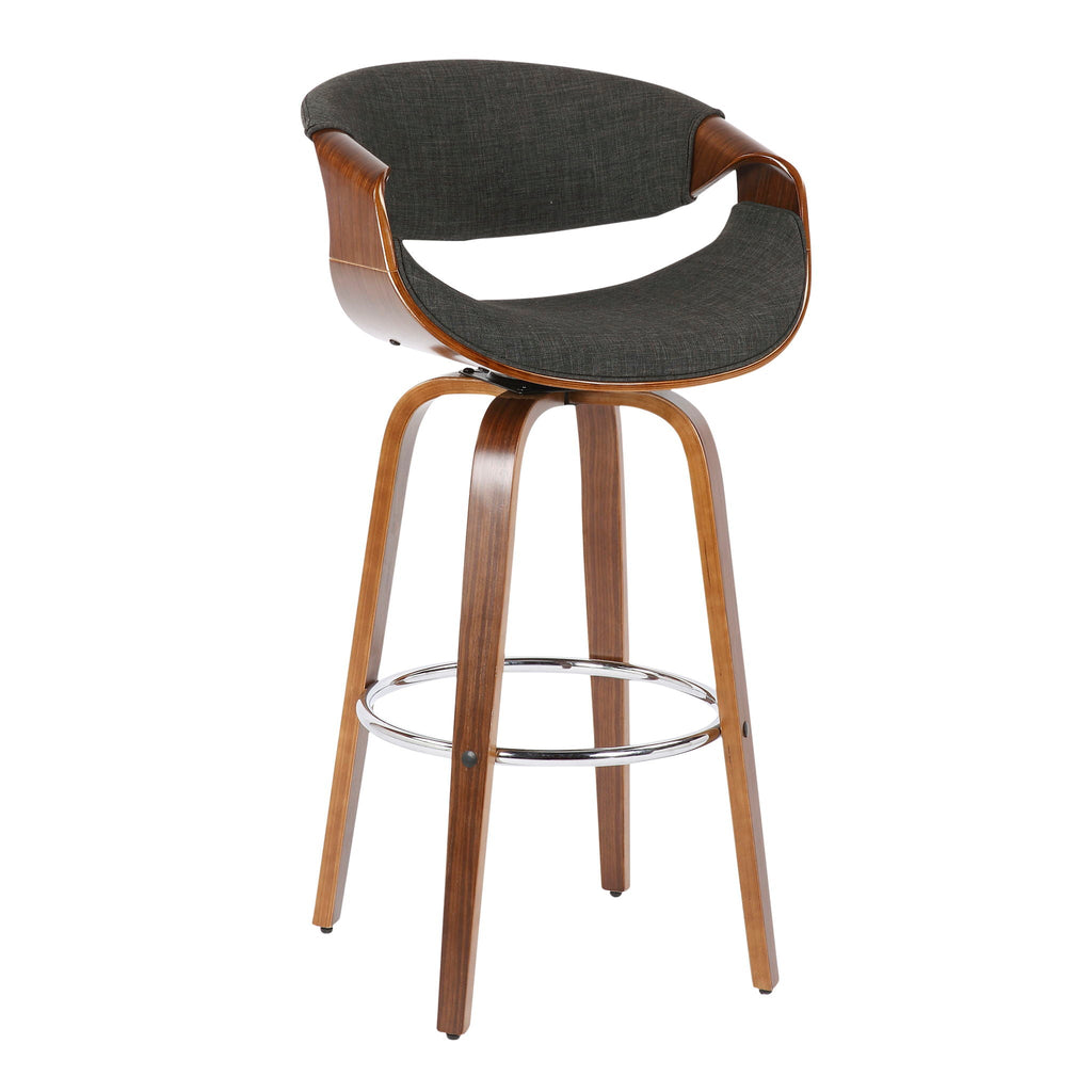 Mid-Century Modern Swivel Barstool Set with Walnut Frame - Multiple Colors