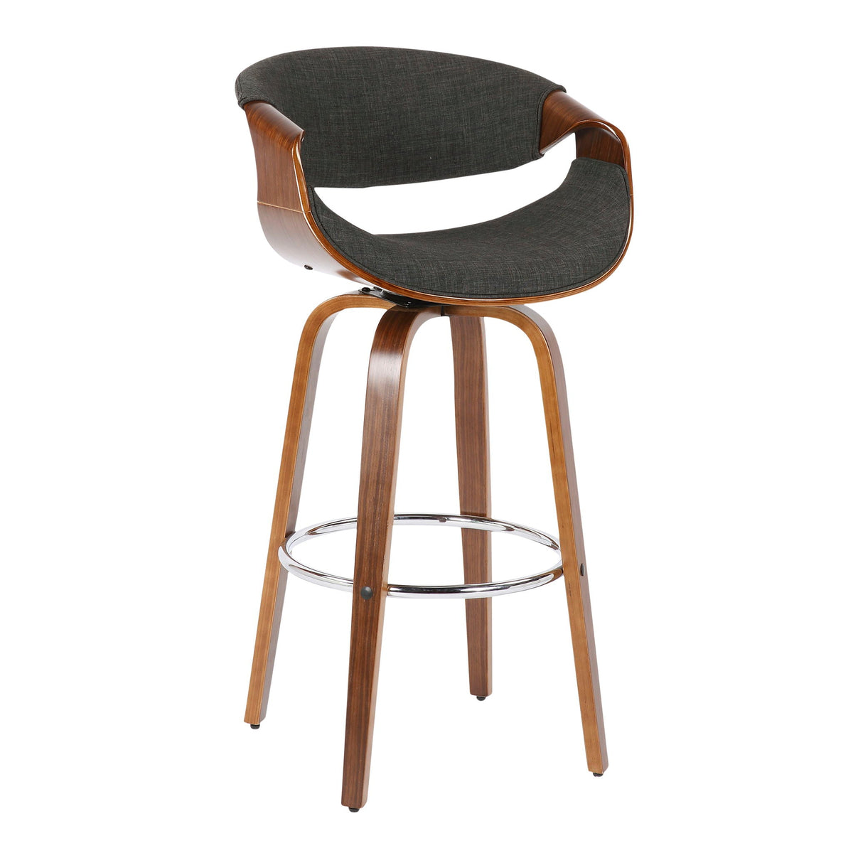 Mid-Century Modern Swivel Barstool Set with Walnut Frame - Multiple Colors