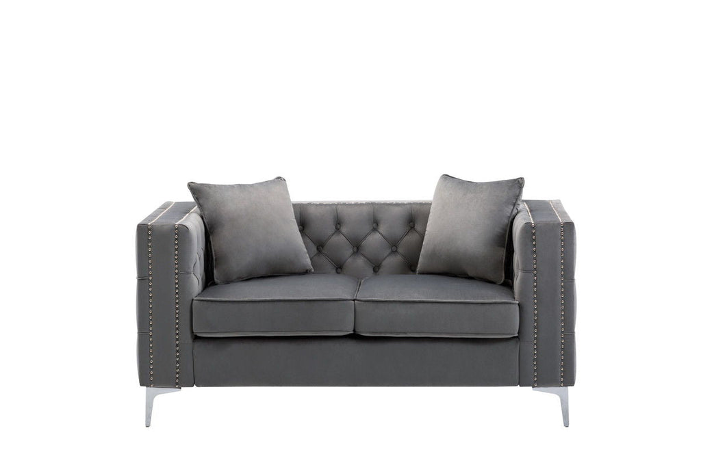 Gray Loveseat with Button Tufting - Lorreto