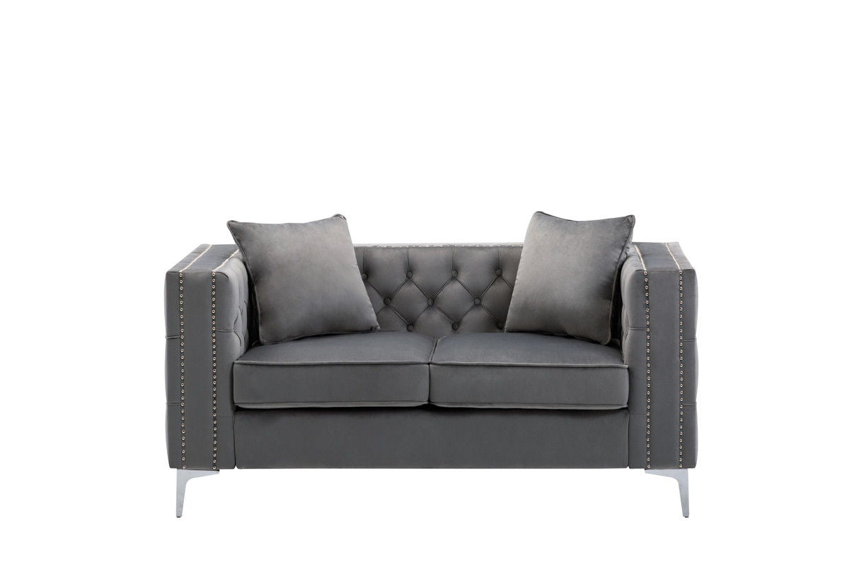 Gray Loveseat with Button Tufting - Lorreto