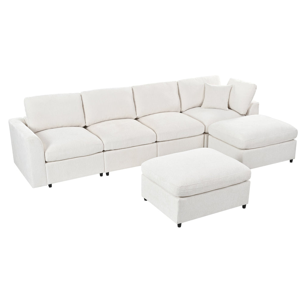 130.3" Chenille Modular Sectional Sofa with Removable Cushions - 6-Seater