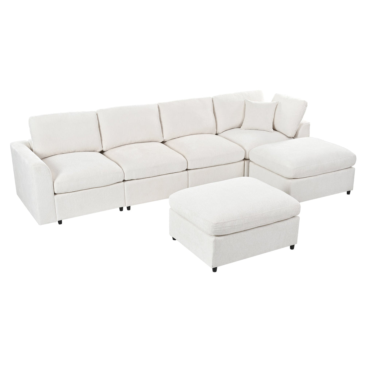 130.3" Chenille Modular Sectional Sofa with Removable Cushions - 6-Seater