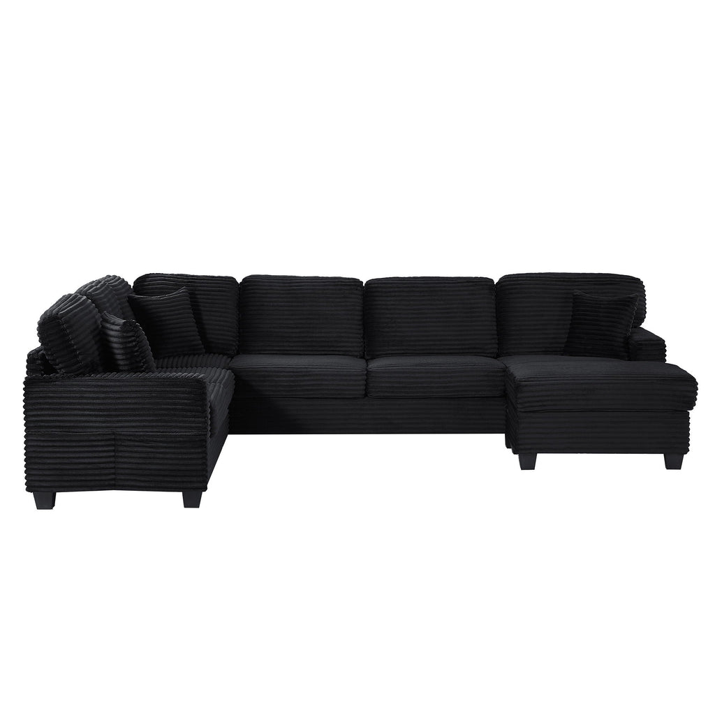 Upholstered U-Shaped Sectional Sofa with Movable Ottoman and Storage Pockets - Multiple Colors