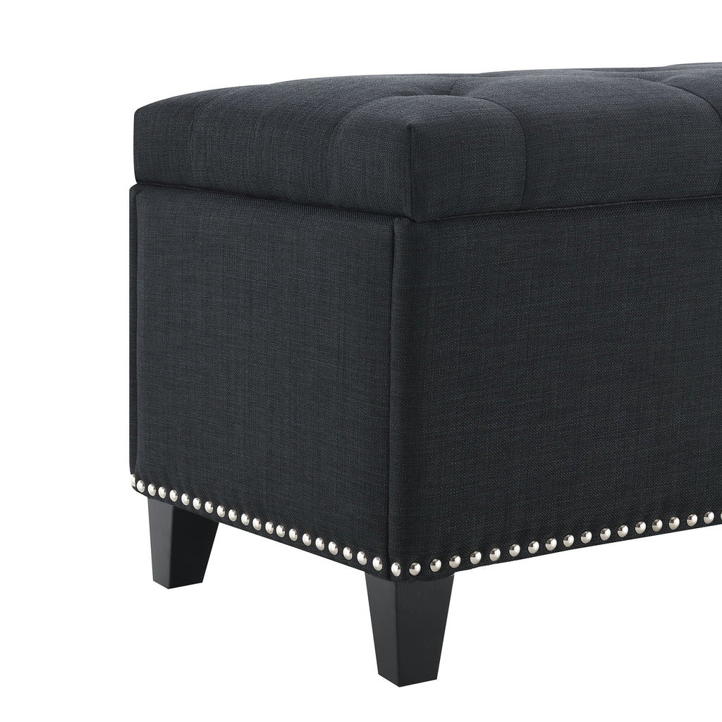 Button-Tufted Storage Ottoman with Safety Close Hinge - Light Brown or Black