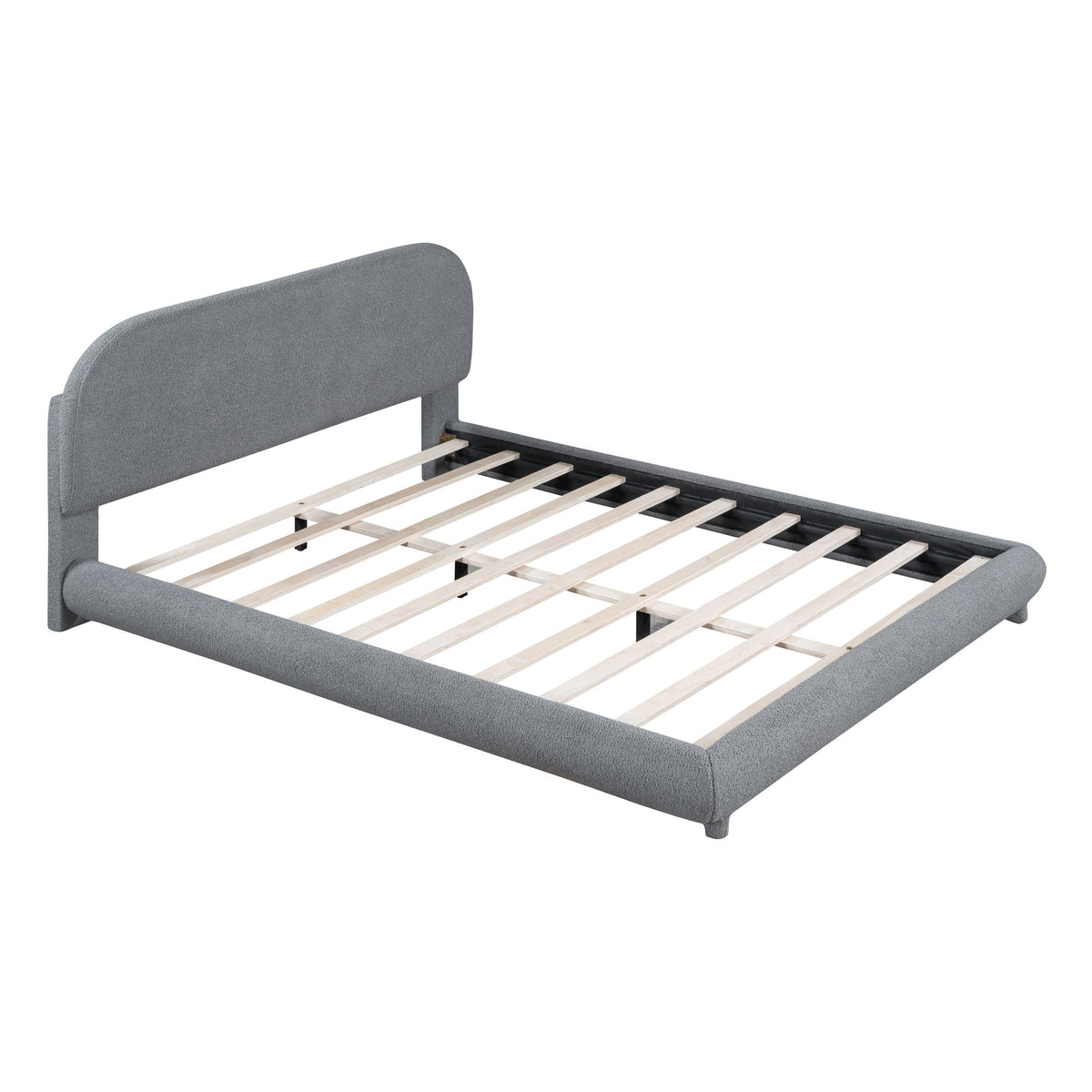 Upholstered Platform Bed with Curve-Shaped Frame - Teddy Fleece - Beige or Dark Gray