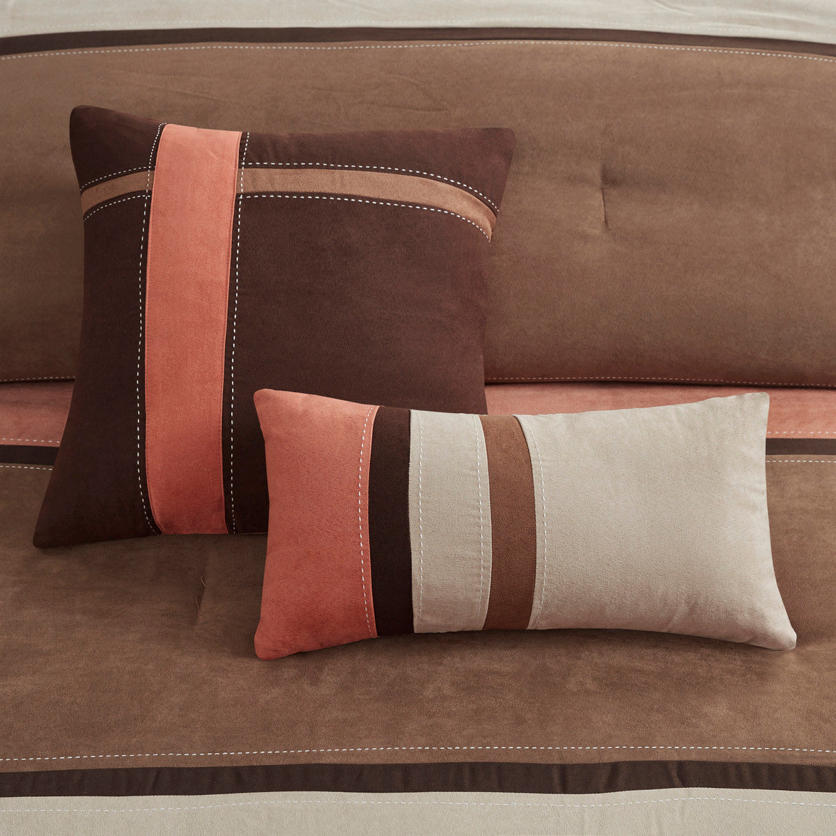Faux Suede Comforter Set with Decorative Pillows - Coral California King