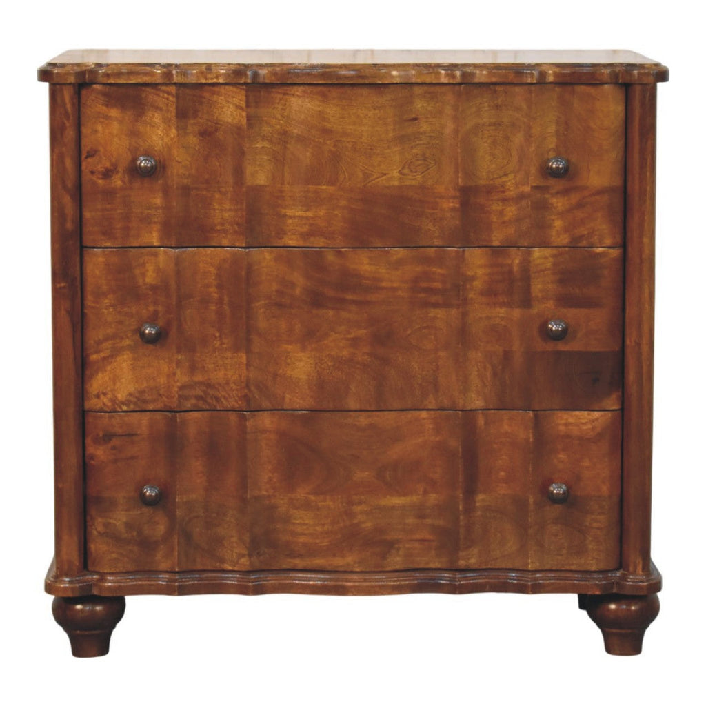 Solid Wood Lume 3 Drawer Chest with Handcrafted Detailing - Chestnut