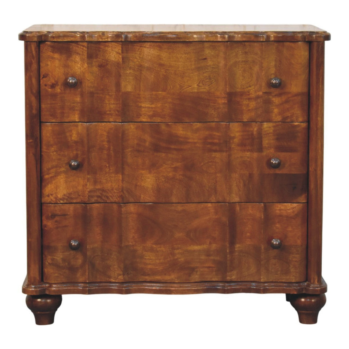 Solid Wood Lume 3 Drawer Chest with Handcrafted Detailing - Chestnut