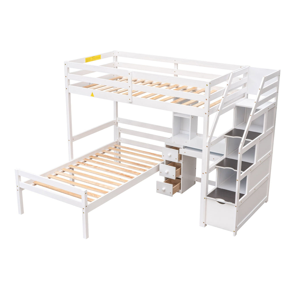 Storage Loft Bed with Stand Alone Bed and Desk - Twin Size