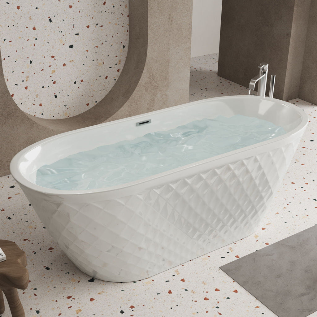 Freestanding Bathtub with Diamond Pattern Design - White or Black