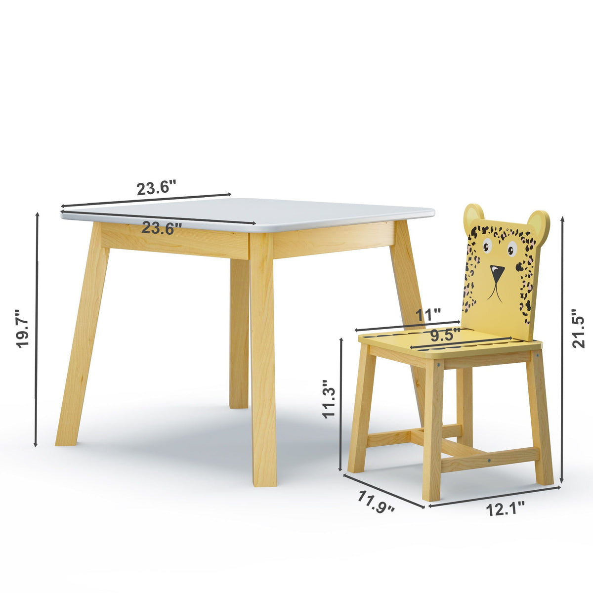 Kids Table and Chair Set with Cartoon Animals Design - White
