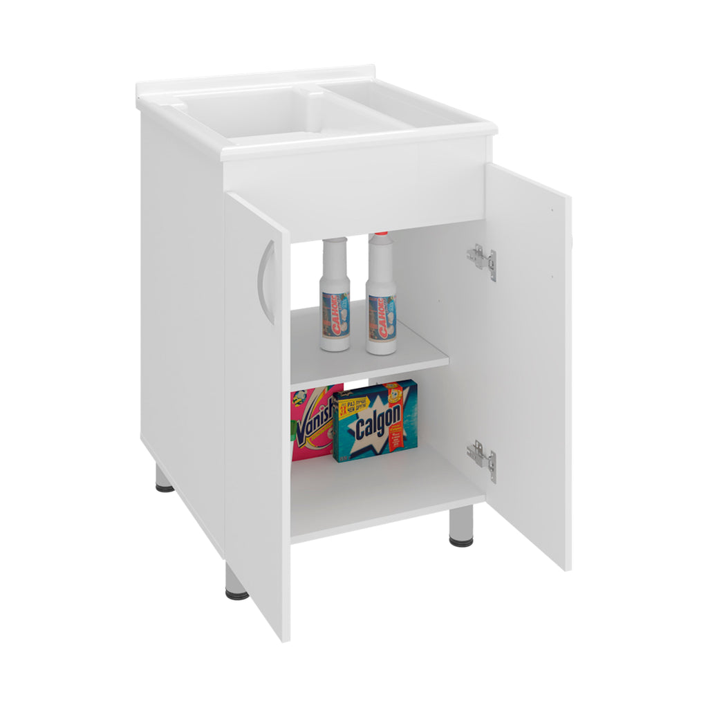 Foster 2 Door Utility Tub and Sink Freestanding Cabinet with Shelves - White