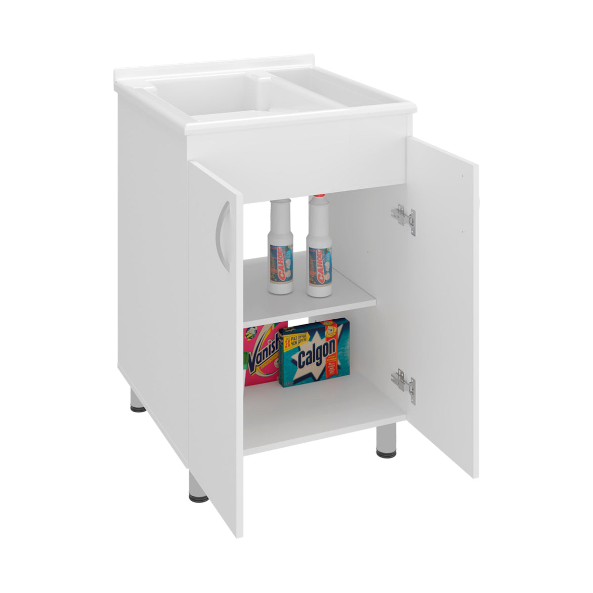 Foster 2 Door Utility Tub and Sink Freestanding Cabinet with Shelves - White