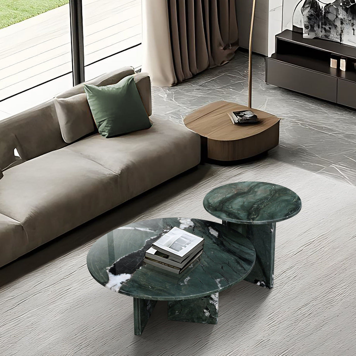 Elegant Coffee Duo Table Set with Natural Marble Tops - Multiple Colors