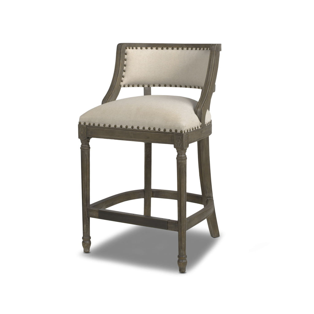 Farmhouse Counter Height Bar Stool with Backrest - Beige